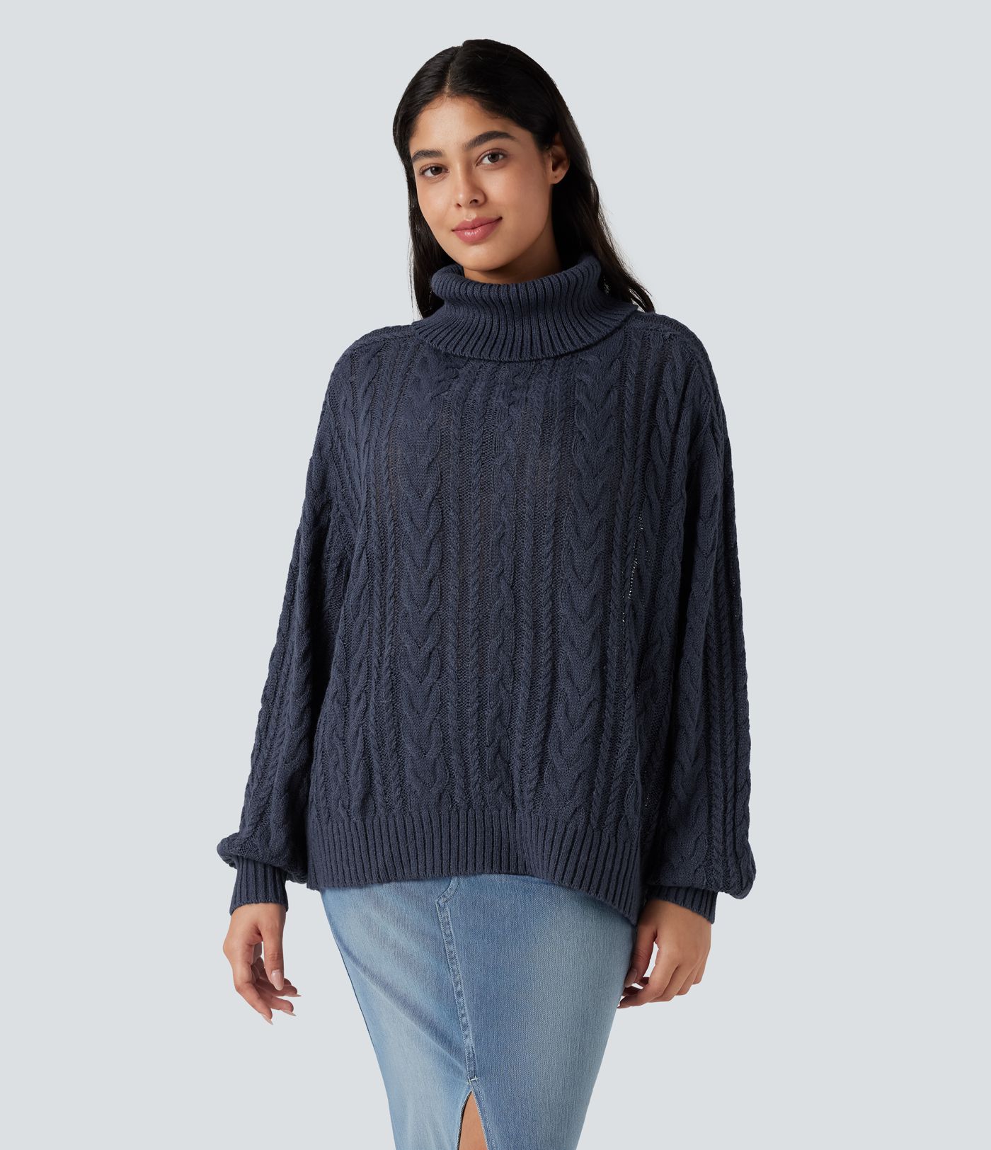 Pull col montant torsadé manches longues