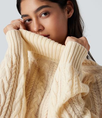 High Neck Long Sleeve Cable Knit Casual Sweater