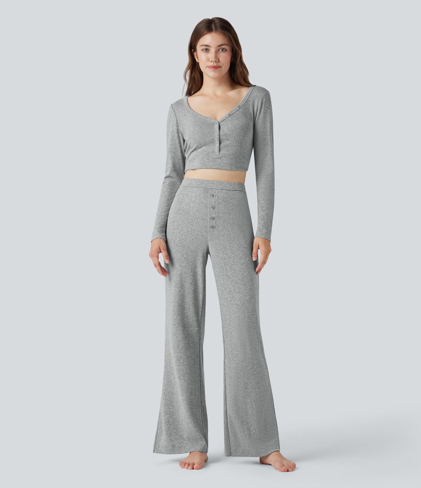 Pantalon bootcut côtelé pointelle taille haute détente