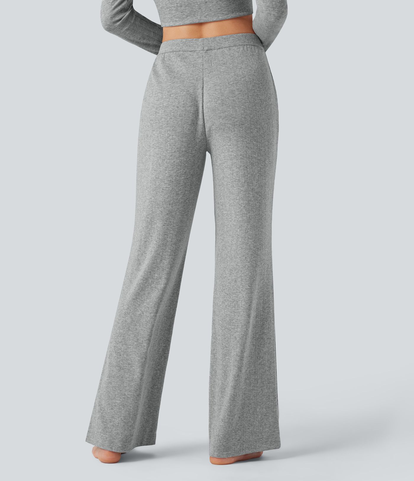 Pantalon bootcut côtelé pointelle taille haute détente