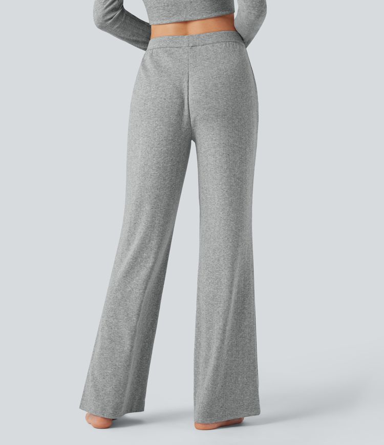 Pantalon bootcut côtelé pointelle taille haute détente