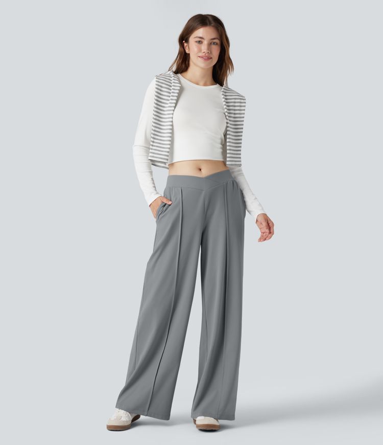 Pantalon coupe droite croisé taille haute DayStretch avec poches