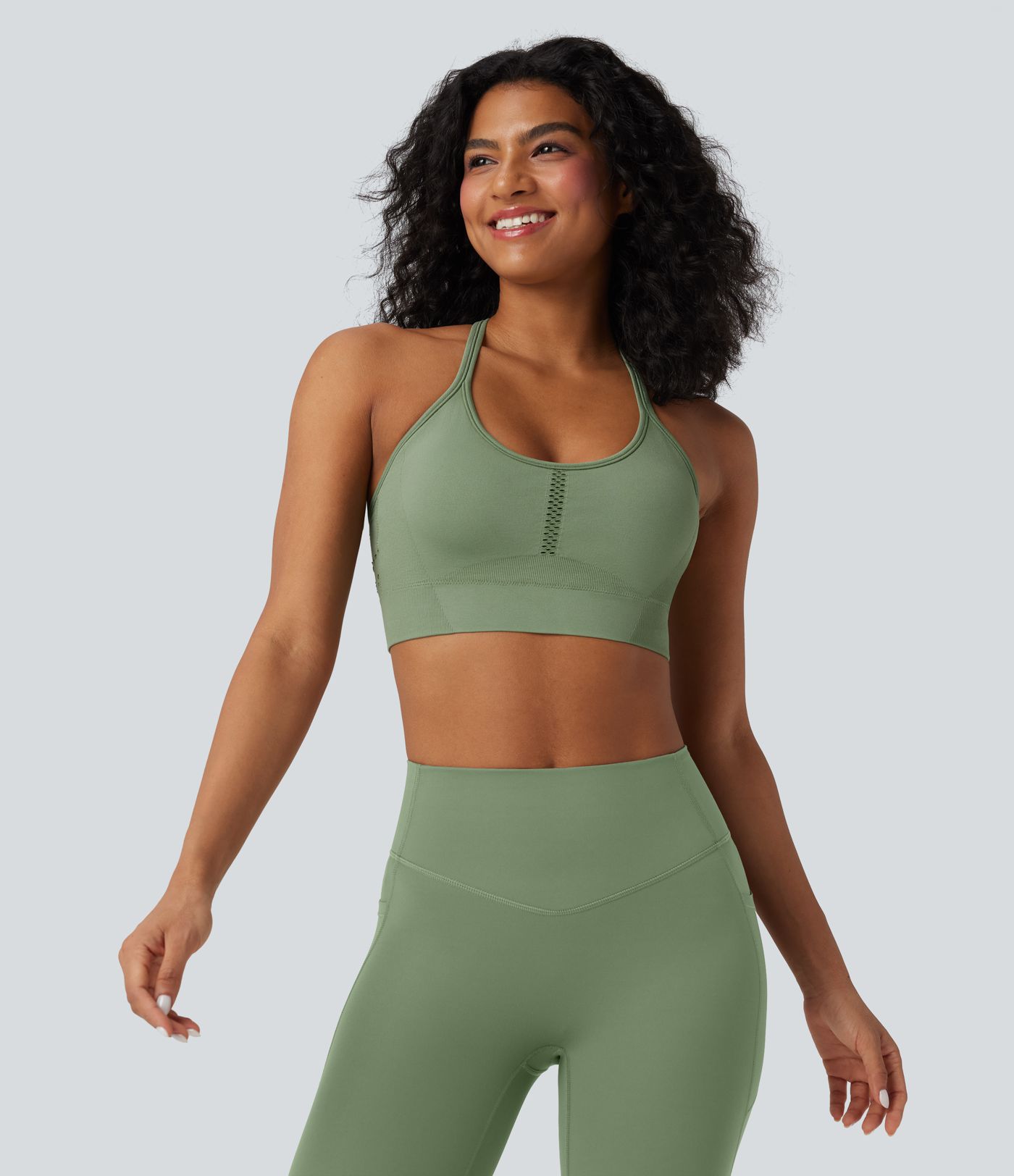 Brassière de sport yoga maintien léger col U ajouré OneForm Seamless Flow