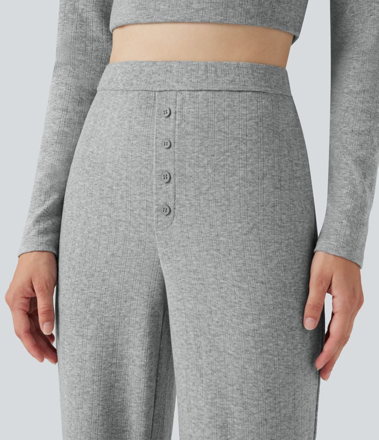 Pantalon bootcut côtelé pointelle taille haute détente