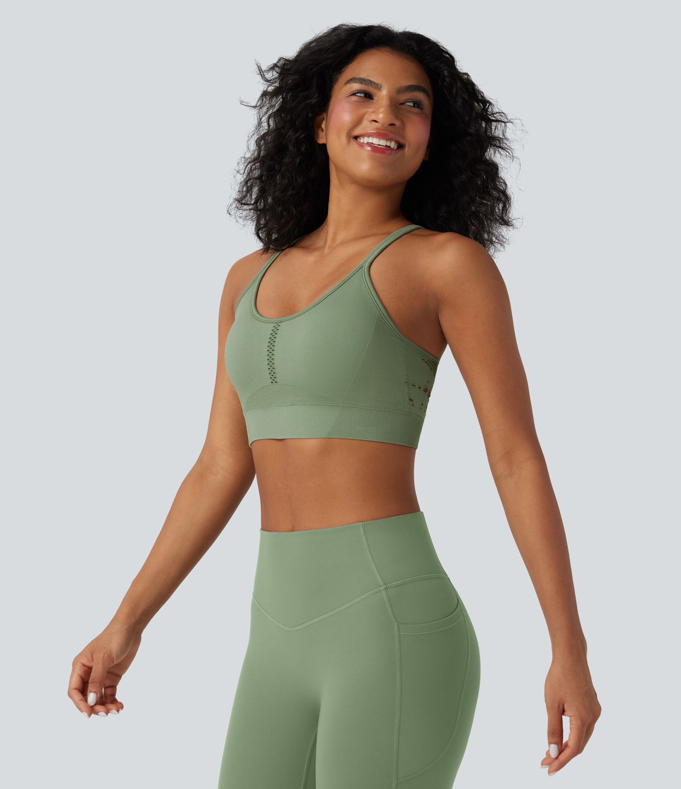 Brassière de sport yoga maintien léger col U ajouré OneForm Seamless Flow