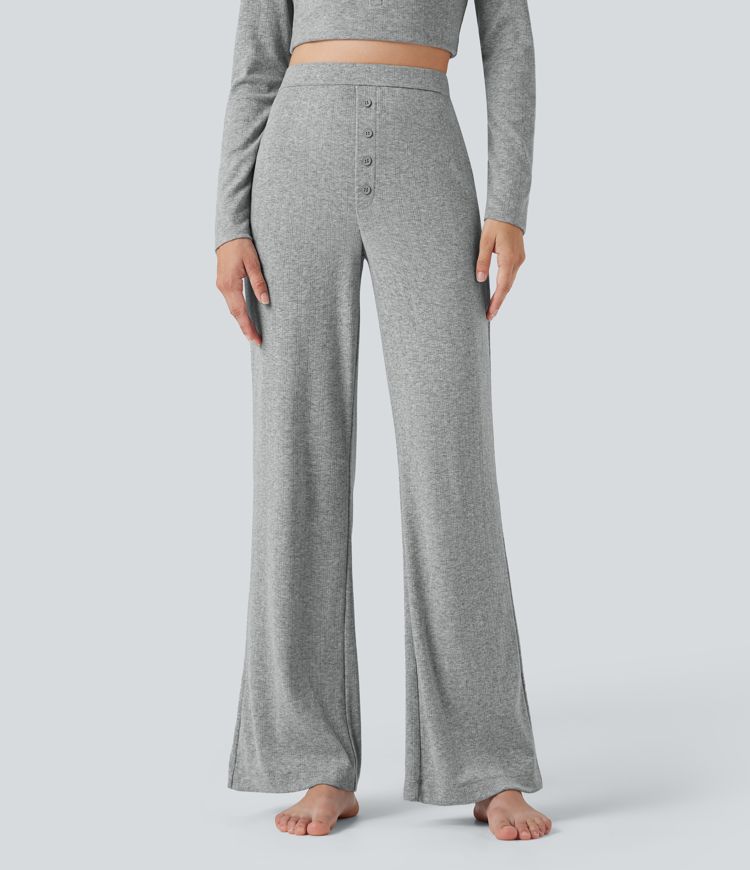 Pantalon bootcut côtelé pointelle taille haute détente