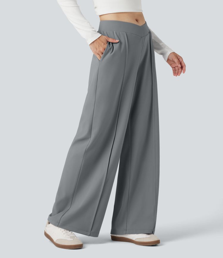 Pantalon coupe droite croisé taille haute DayStretch avec poches