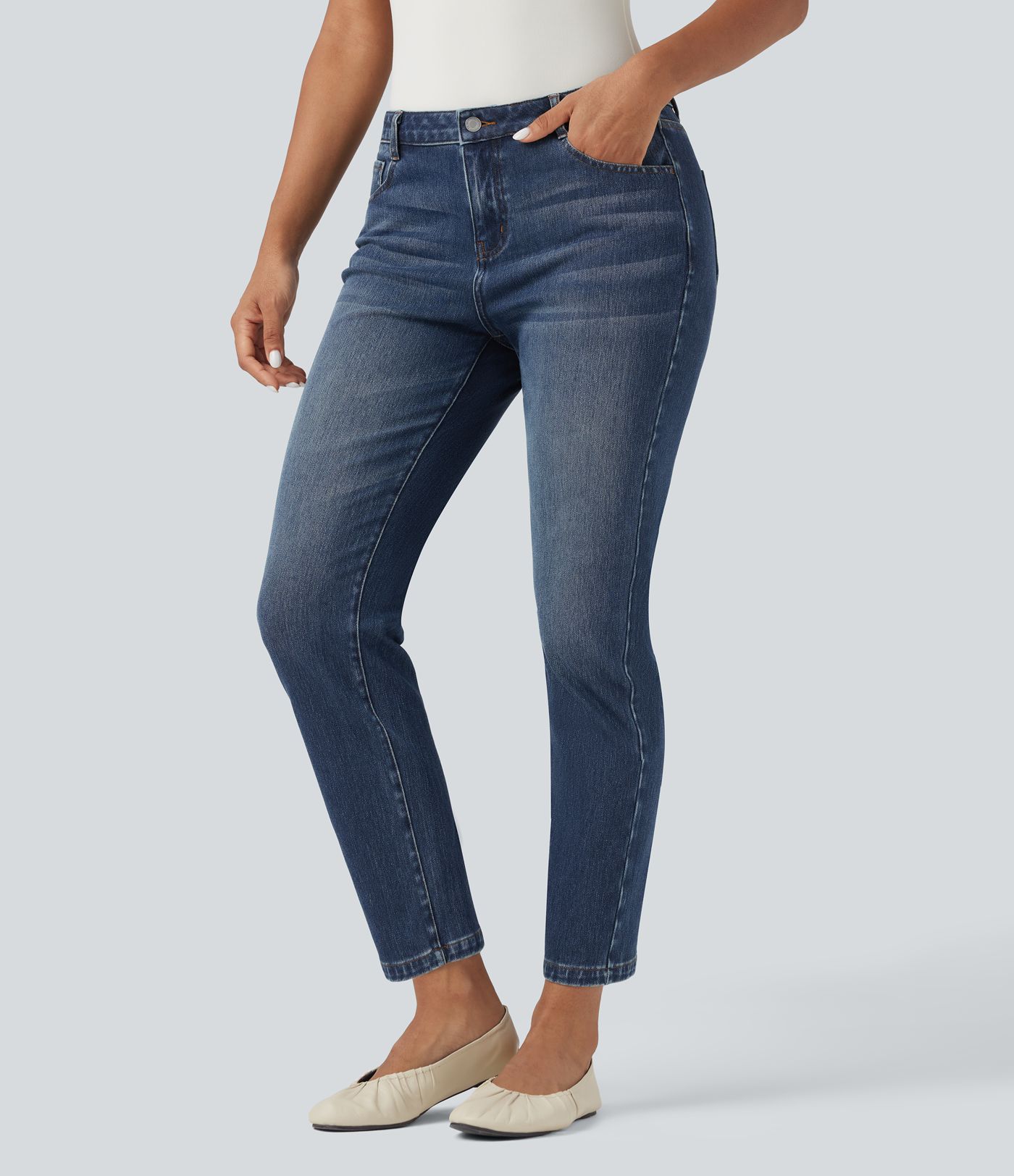 Halara Flex™ Mid-Rise Slim 7/8 Casual-Jeans mit Taschen