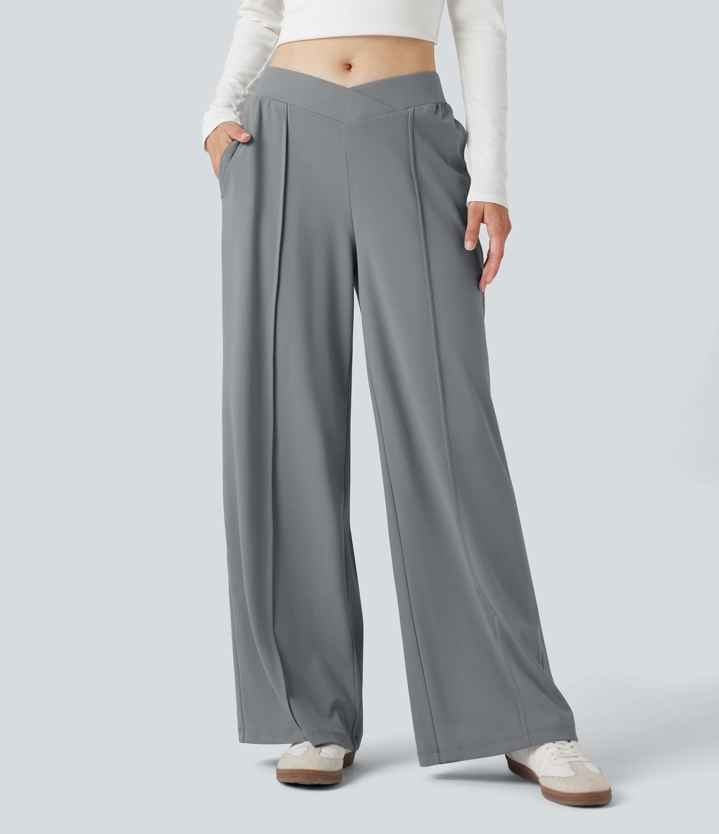 Pantalon coupe droite croisé taille haute DayStretch avec poches