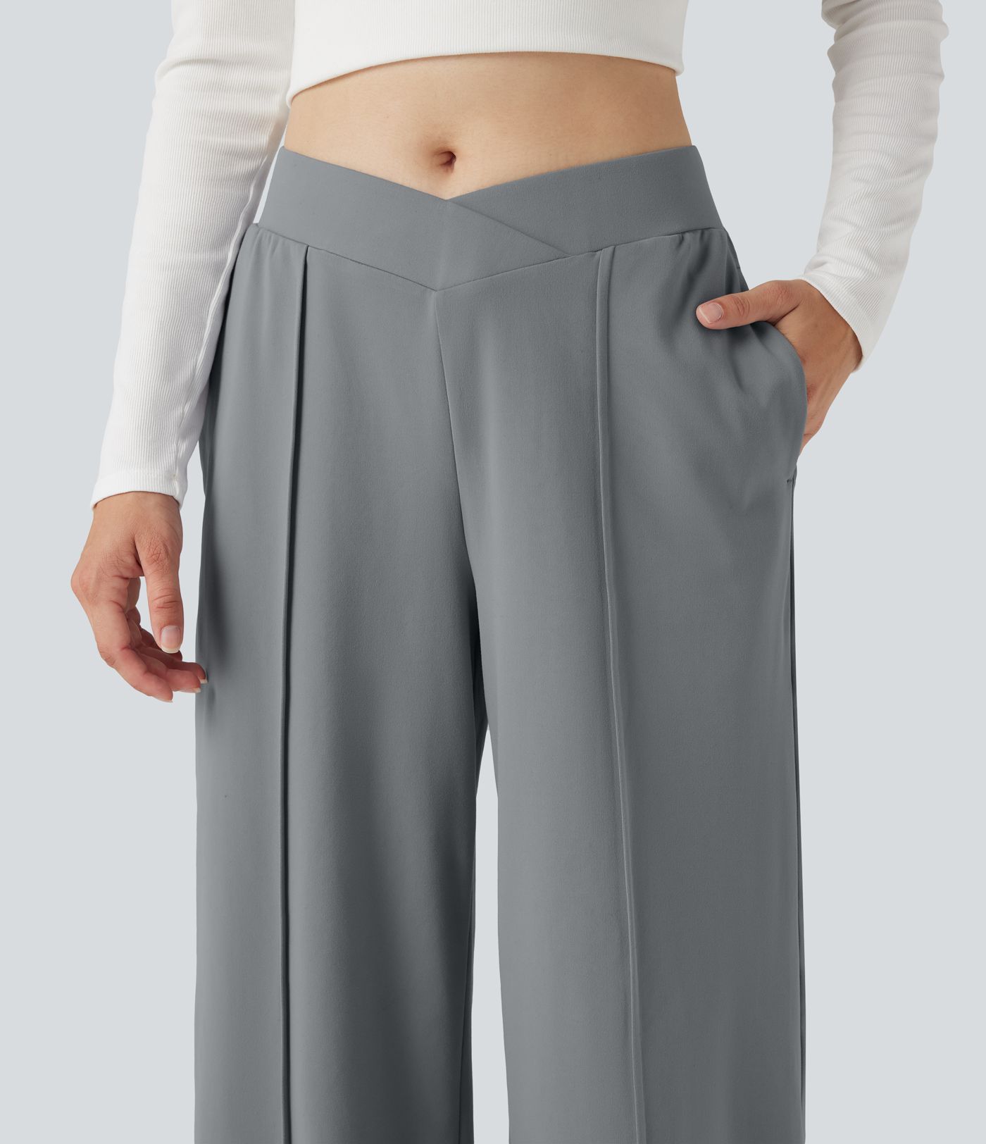 Pantalon coupe droite croisé taille haute DayStretch avec poches