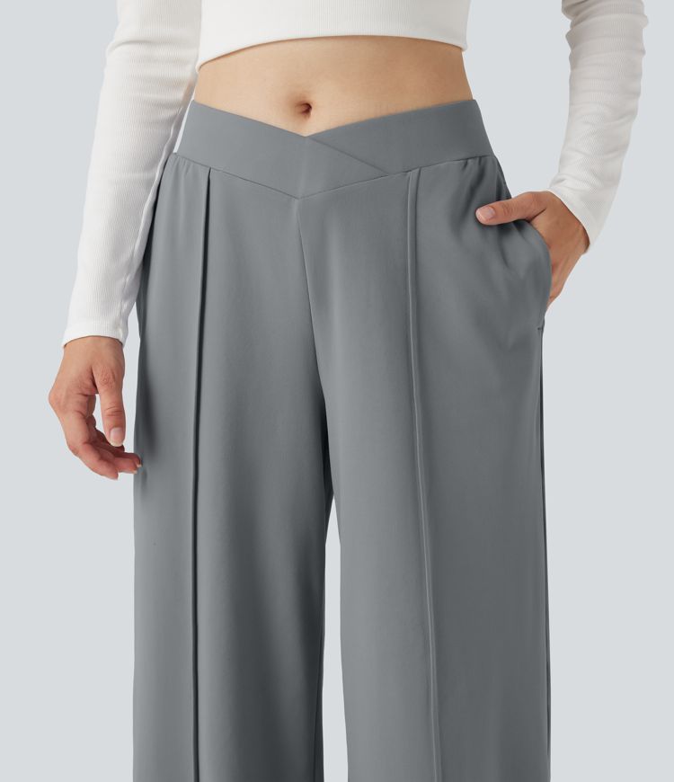 Pantalon coupe droite croisé taille haute DayStretch avec poches