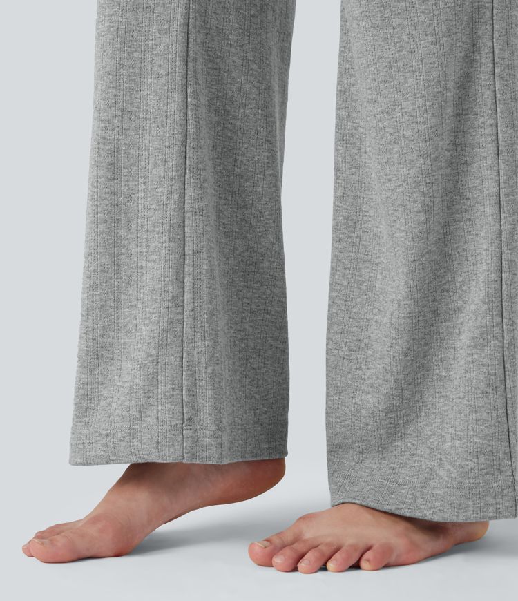 Pantalon bootcut côtelé pointelle taille haute détente