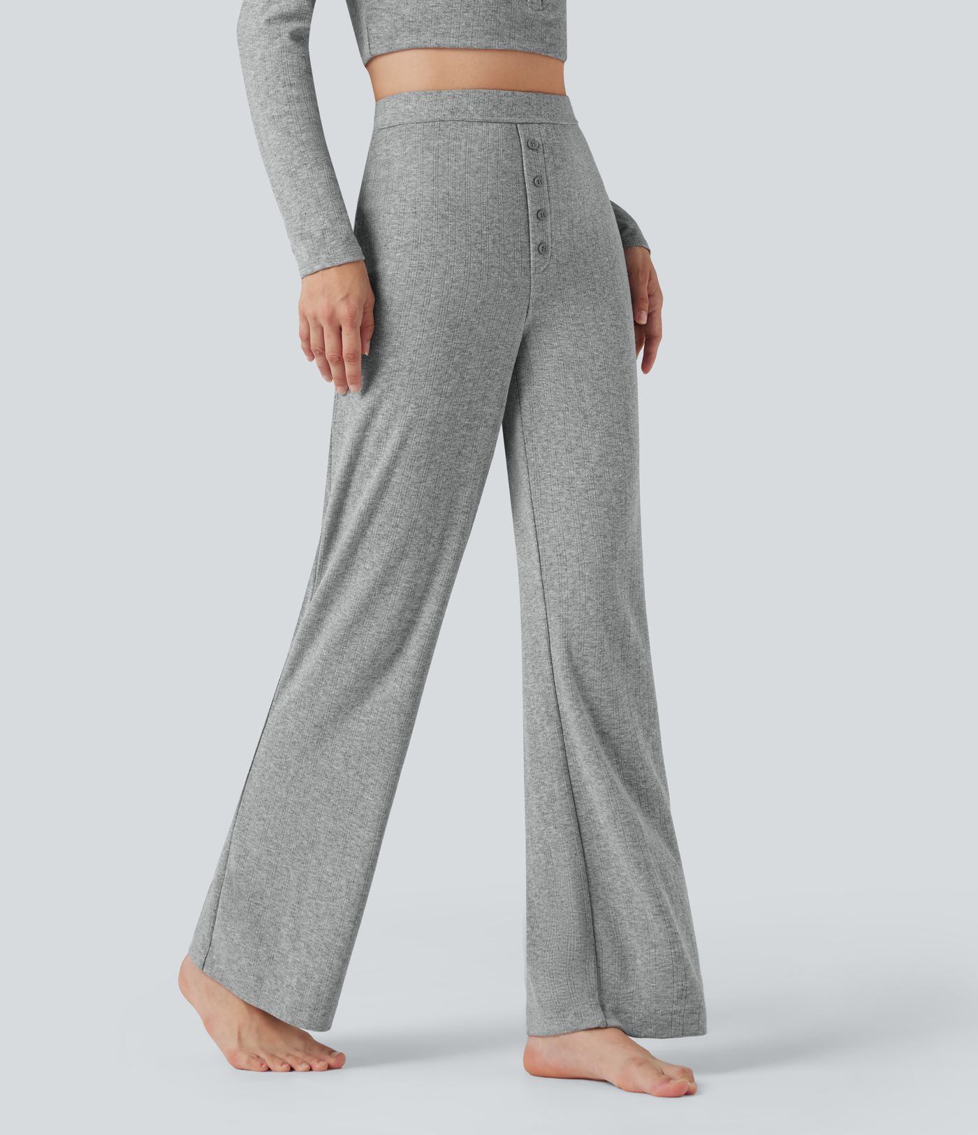 Pantalon bootcut côtelé pointelle taille haute détente