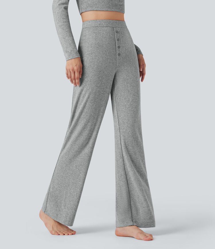 Pantalon bootcut côtelé pointelle taille haute détente