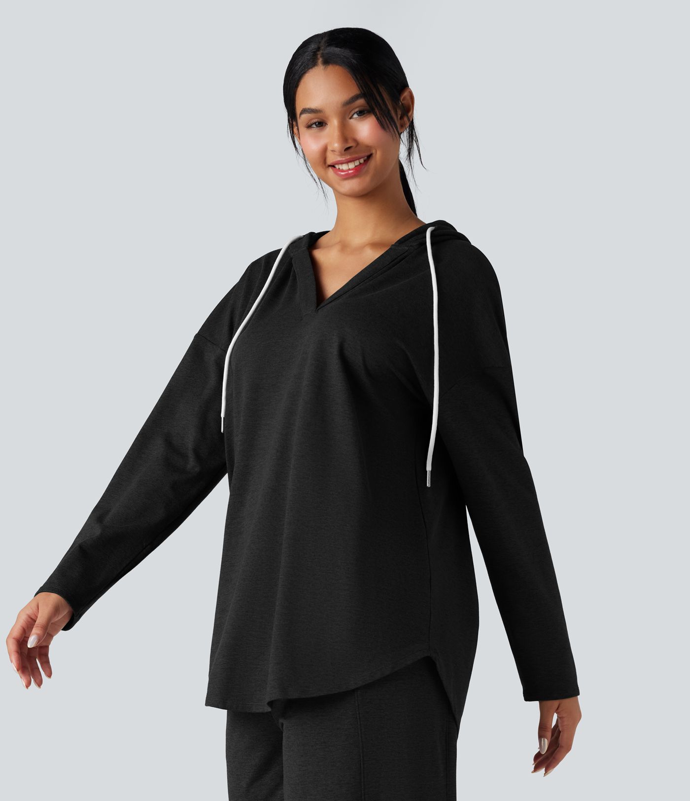 Hooded Curved Hem Oversized Quick Dry Casual Heathered Warming Sweatshirt-UPF40+