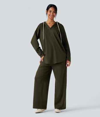 Kapuzensweatshirt mit geschwungenem Saum, weit geschnitten, schnell trocknend, lässig, meliert - UPF40+