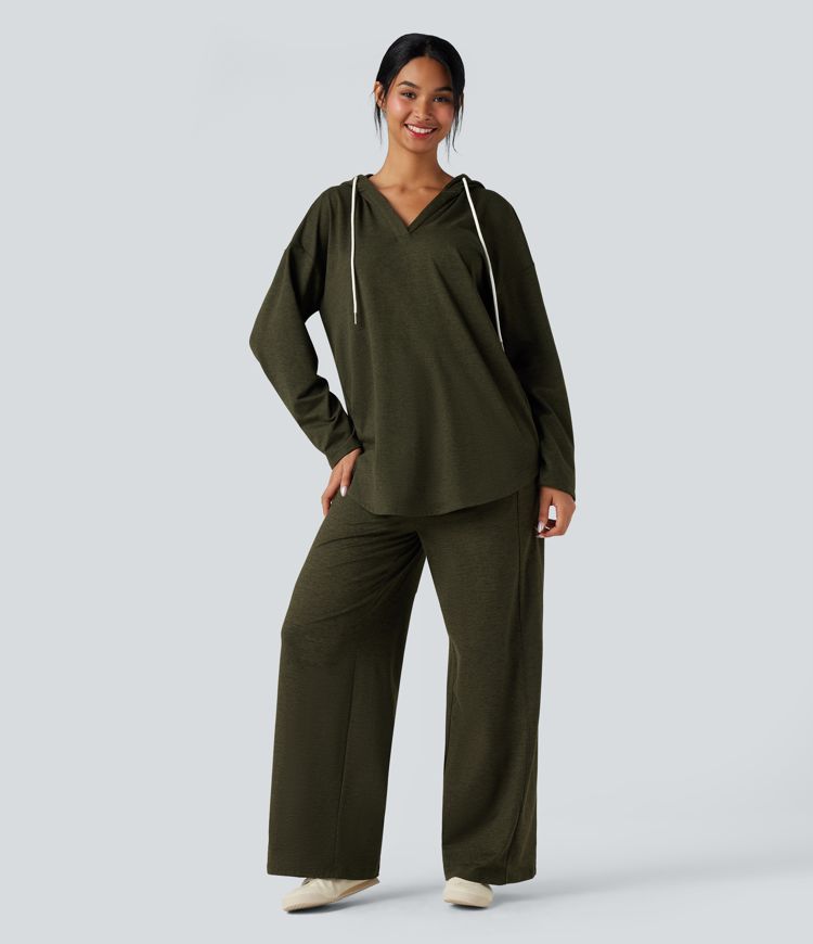 Kapuzensweatshirt mit geschwungenem Saum, weit geschnitten, schnell trocknend, lässig, meliert - UPF40+