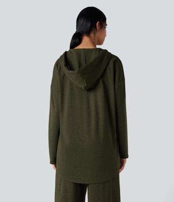 Kapuzensweatshirt mit geschwungenem Saum, weit geschnitten, schnell trocknend, lässig, meliert - UPF40+