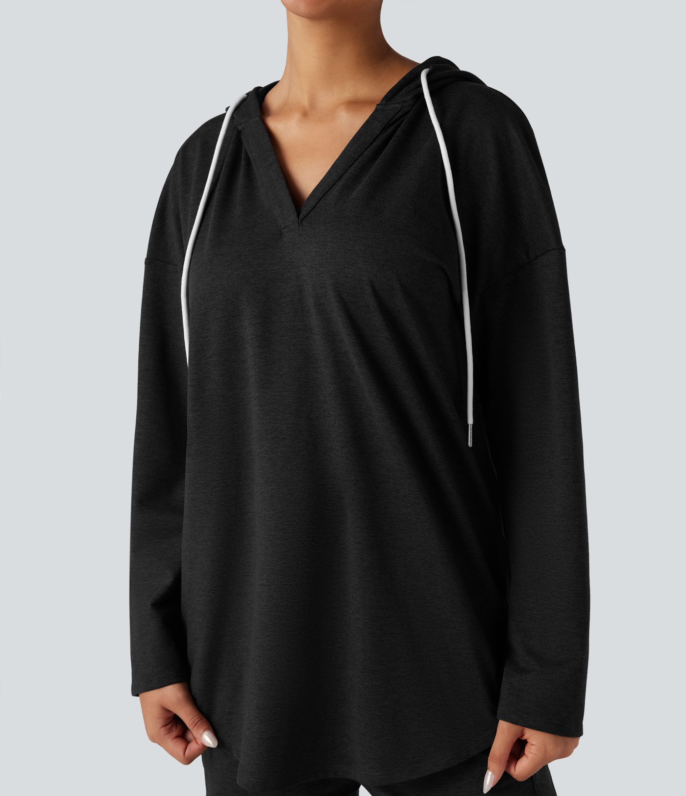 Hooded Curved Hem Oversized Quick Dry Casual Heathered Warming Sweatshirt-UPF40+