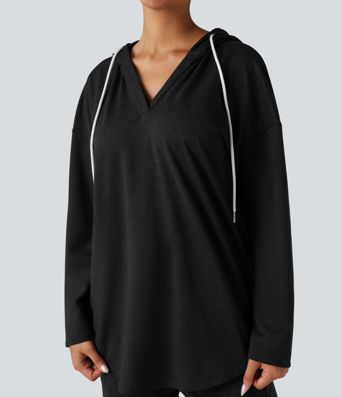 Hooded Curved Hem Oversized Quick Dry Casual Heathered Warming Sweatshirt-UPF40+