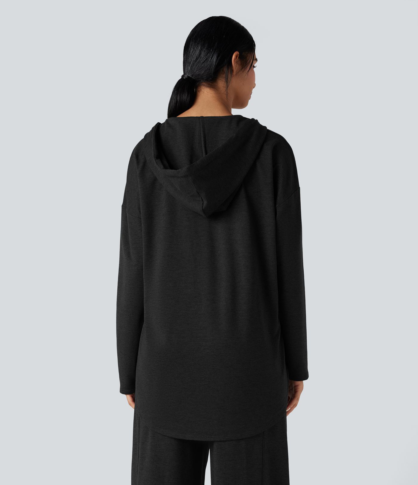 Hooded Curved Hem Oversized Quick Dry Casual Heathered Warming Sweatshirt-UPF40+
