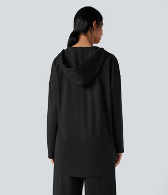 Hooded Curved Hem Oversized Quick Dry Casual Heathered Warming Sweatshirt-UPF40+