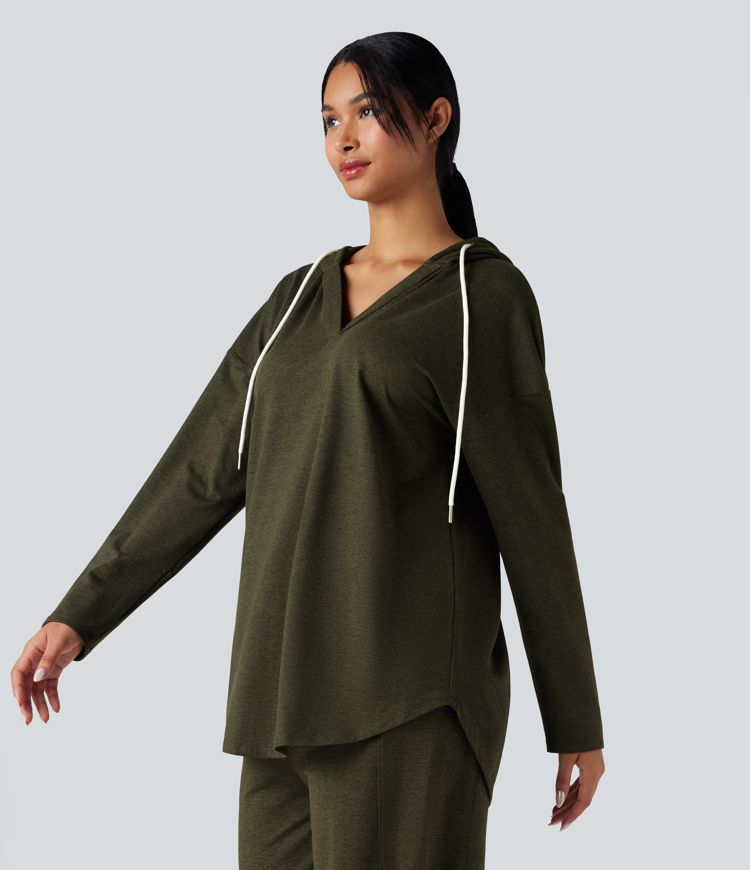 Kapuzensweatshirt mit geschwungenem Saum, weit geschnitten, schnell trocknend, lässig, meliert - UPF40+
