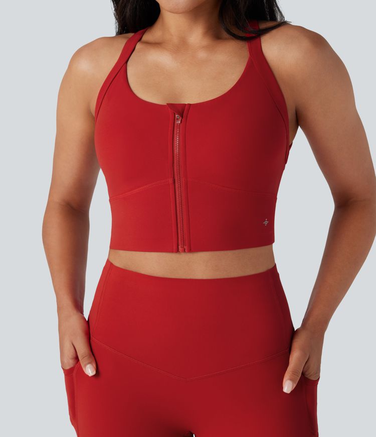 Halara UltraSculpt™ Medium Support Push-Up Zipper Cut Out Running Sports Bra