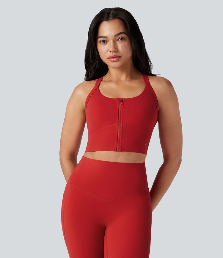 Halara UltraSculpt™ Medium Support Push-Up Zipper Cut Out Running Sports Bra