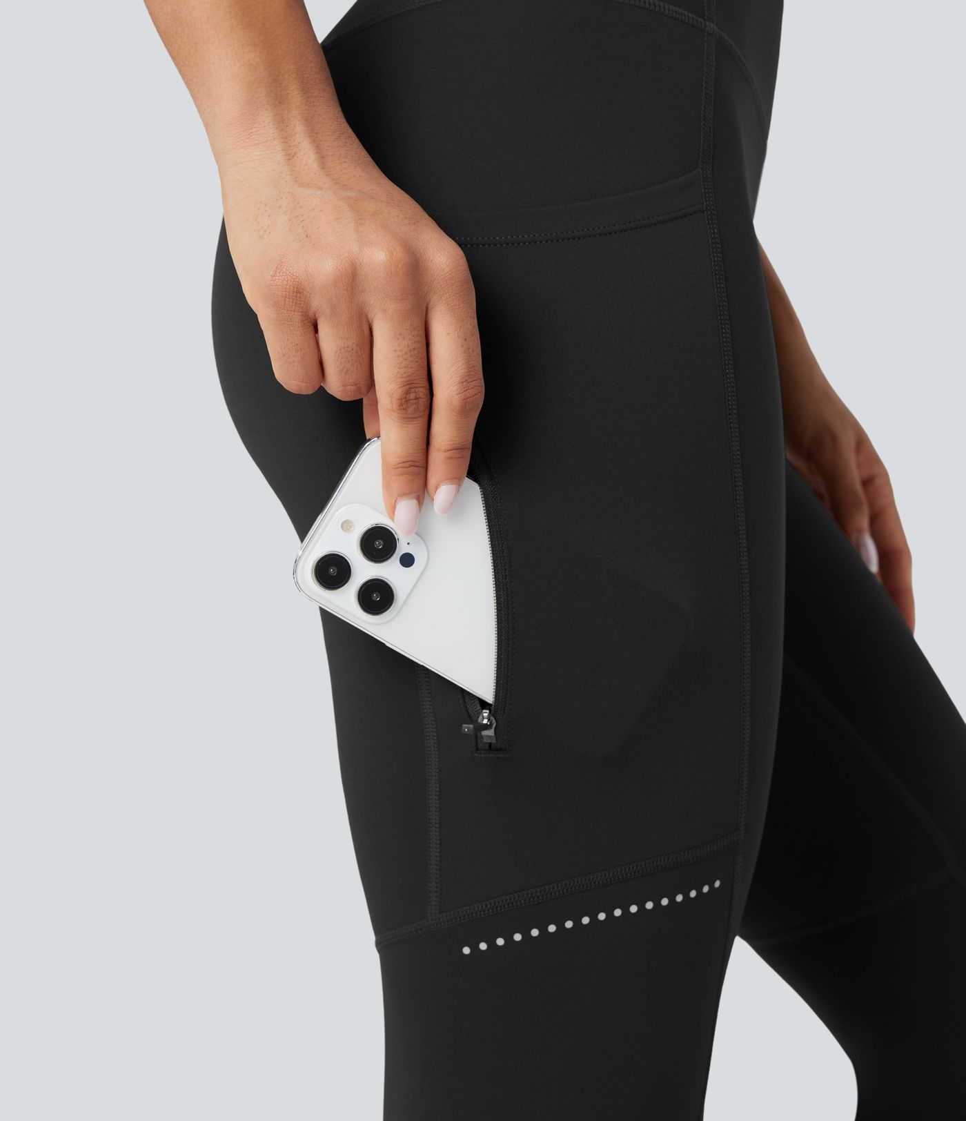 DayStretch - Wander-Leggings mit hohem Bund, Seitentaschen, Bauchkontrolle und reflektierenden Details