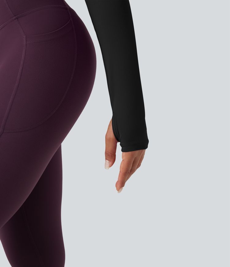 SoftlyZero™ Plush Adjustable Halter Long Sleeve Thumb Holes Cropped Yoga Sports Top