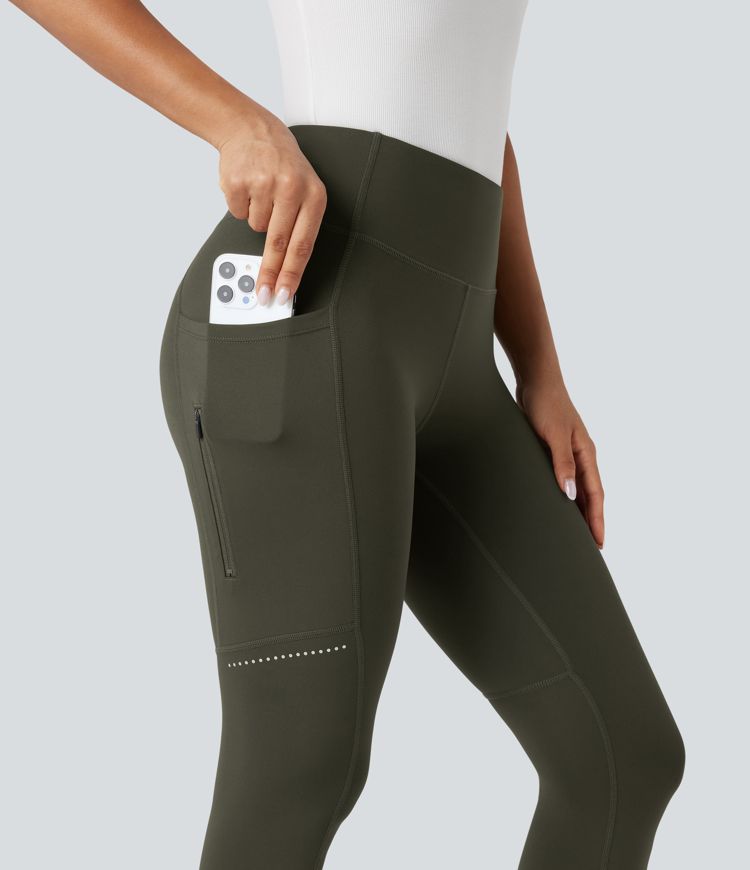 DayStretch - Wander-Leggings mit hohem Bund, Seitentaschen, Bauchkontrolle und reflektierenden Details