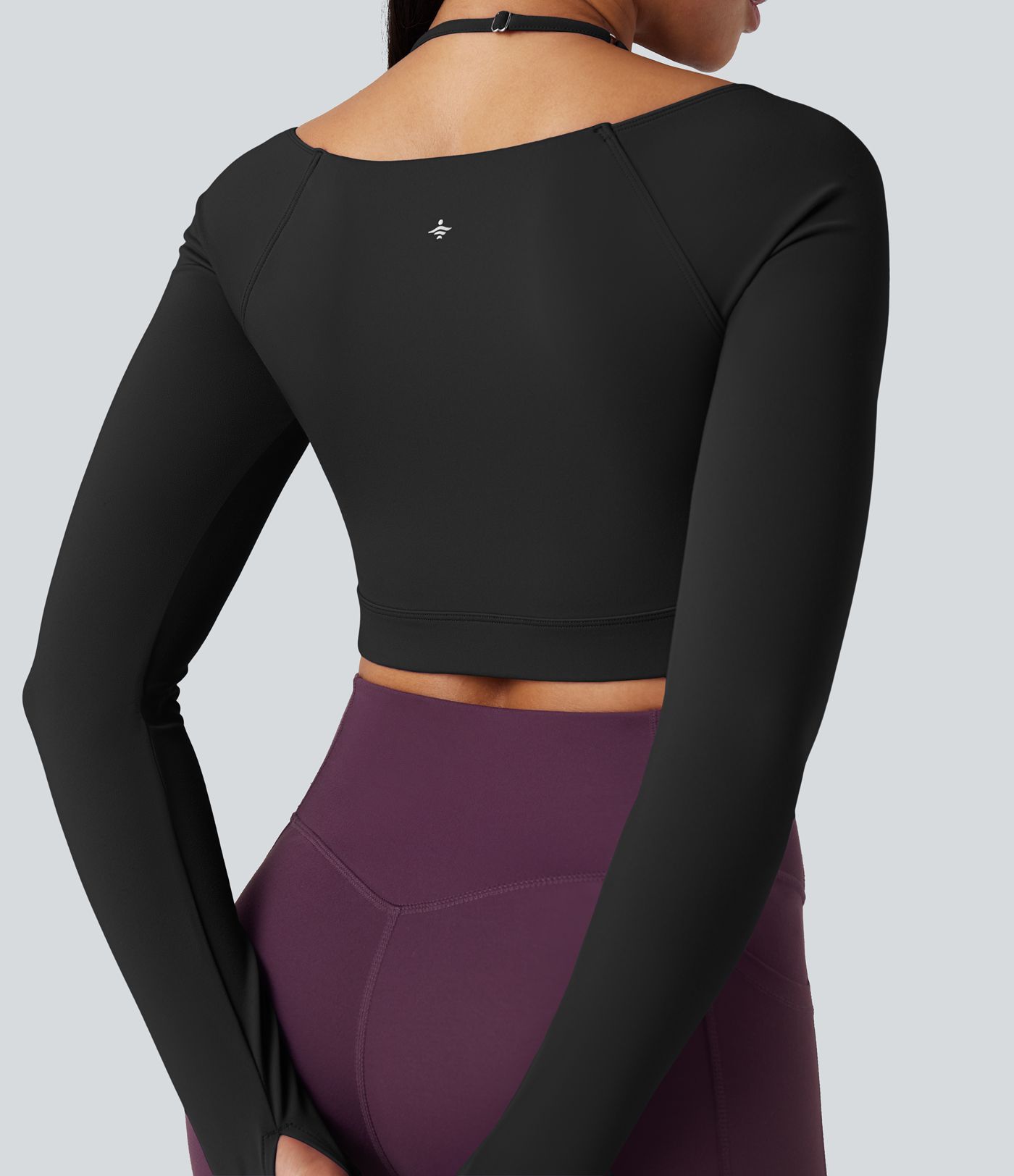 SoftlyZero™ Plush Adjustable Halter Long Sleeve Thumb Holes Cropped Yoga Sports Top