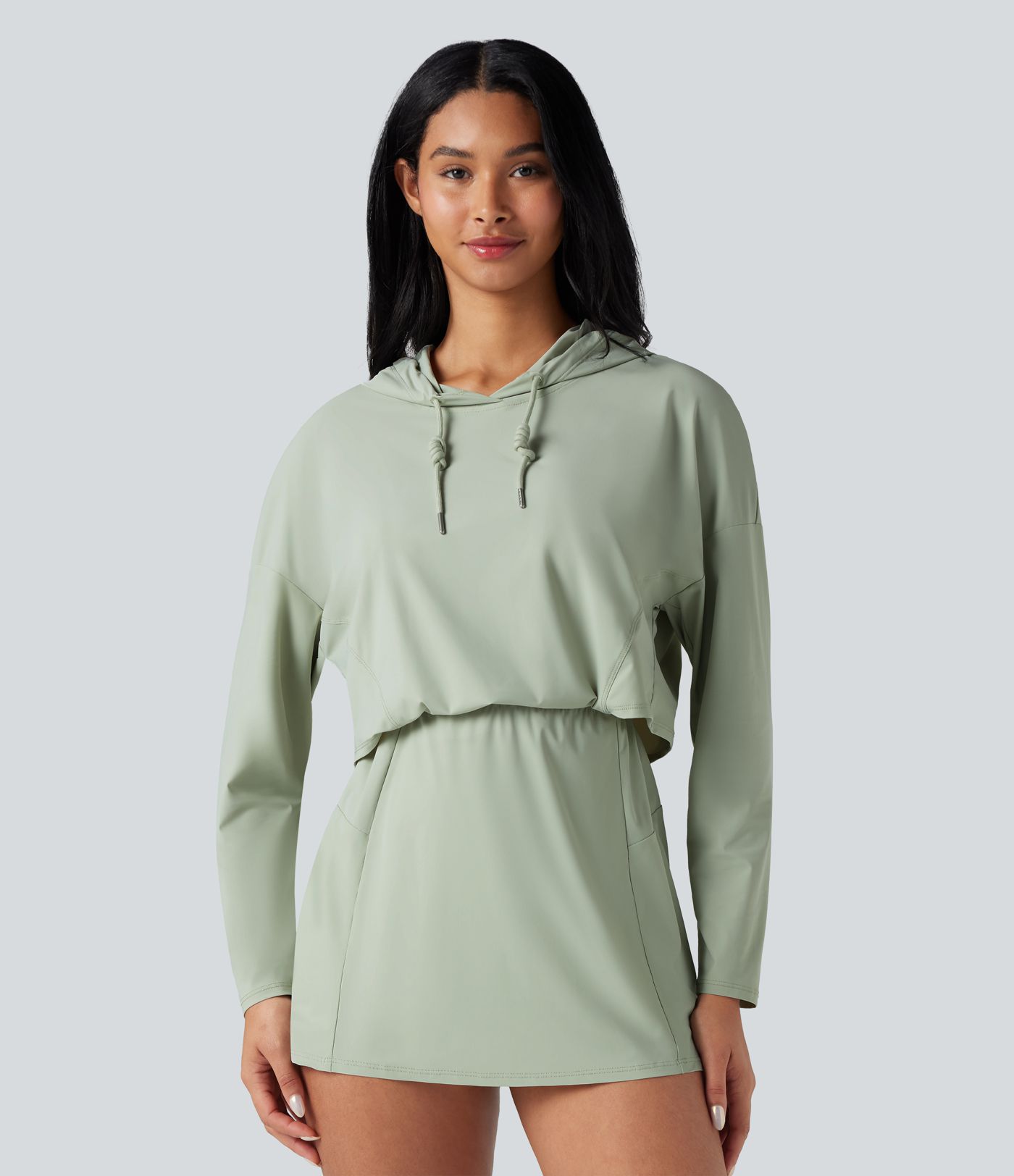 Lässiges, 2-teiliges Kleid mit Kapuze, Seitentaschen und langen Ärmeln - schnelltrocknend