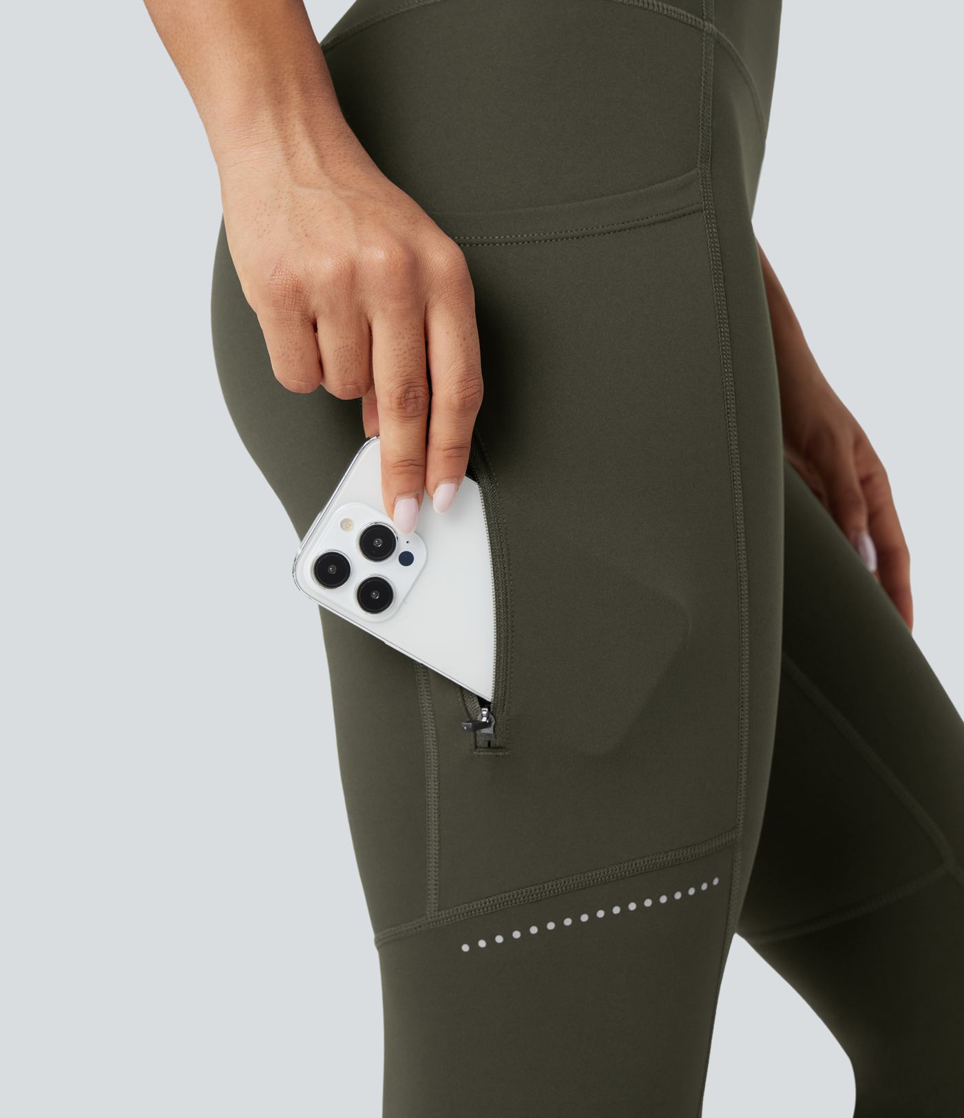 DayStretch - Wander-Leggings mit hohem Bund, Seitentaschen, Bauchkontrolle und reflektierenden Details