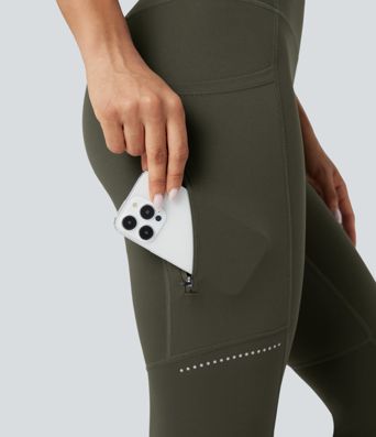 DayStretch - Wander-Leggings mit hohem Bund, Seitentaschen, Bauchkontrolle und reflektierenden Details