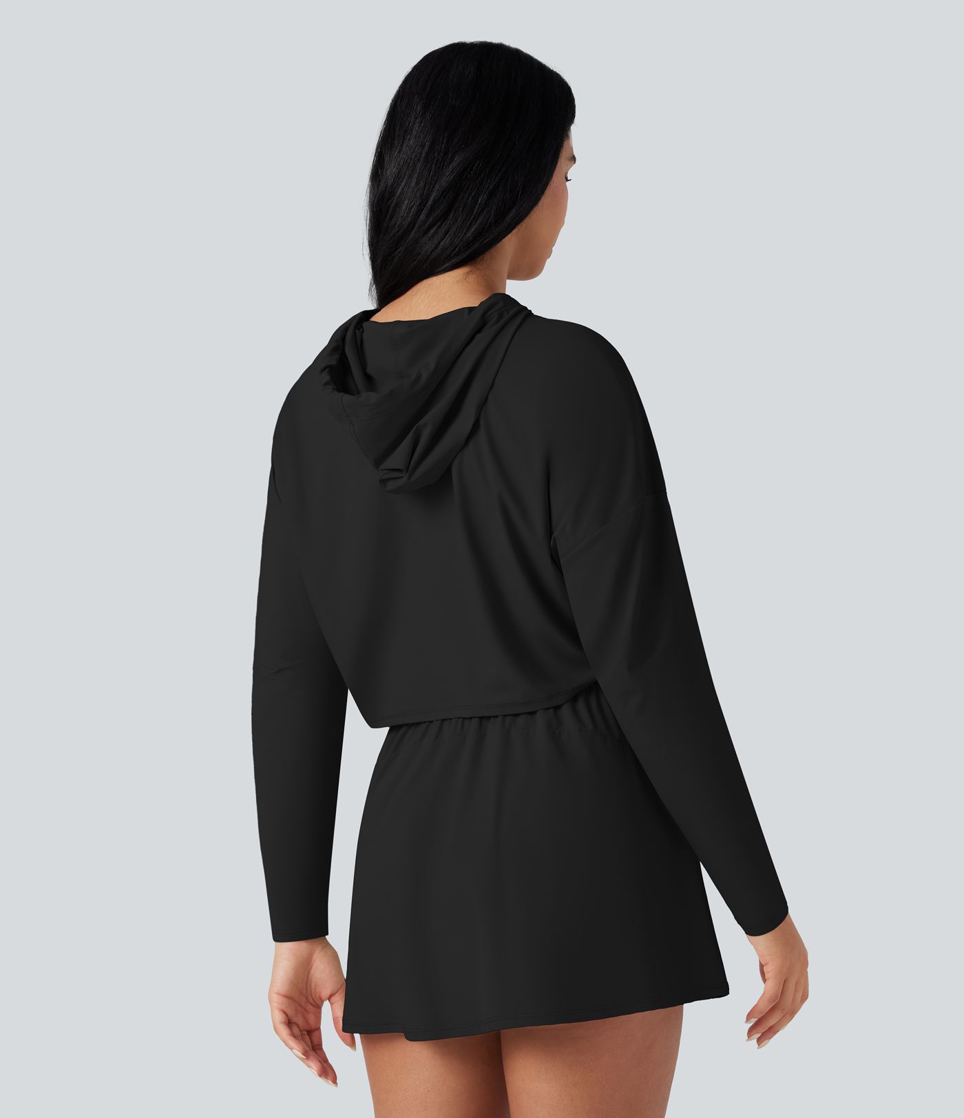 Hooded Long Sleeve 2-piece Quick Dry Casual Dress with Pockets