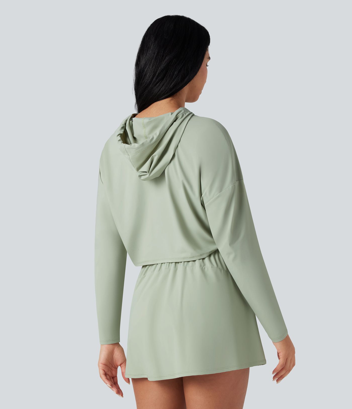 Hooded Long Sleeve 2-piece Quick Dry Casual Dress with Pockets