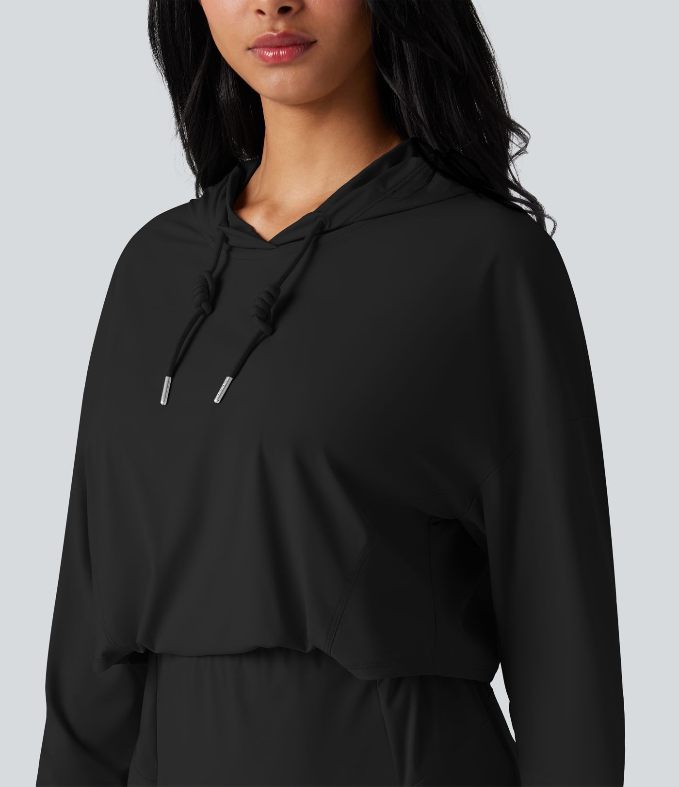 Hooded Long Sleeve 2-piece Quick Dry Casual Dress with Pockets