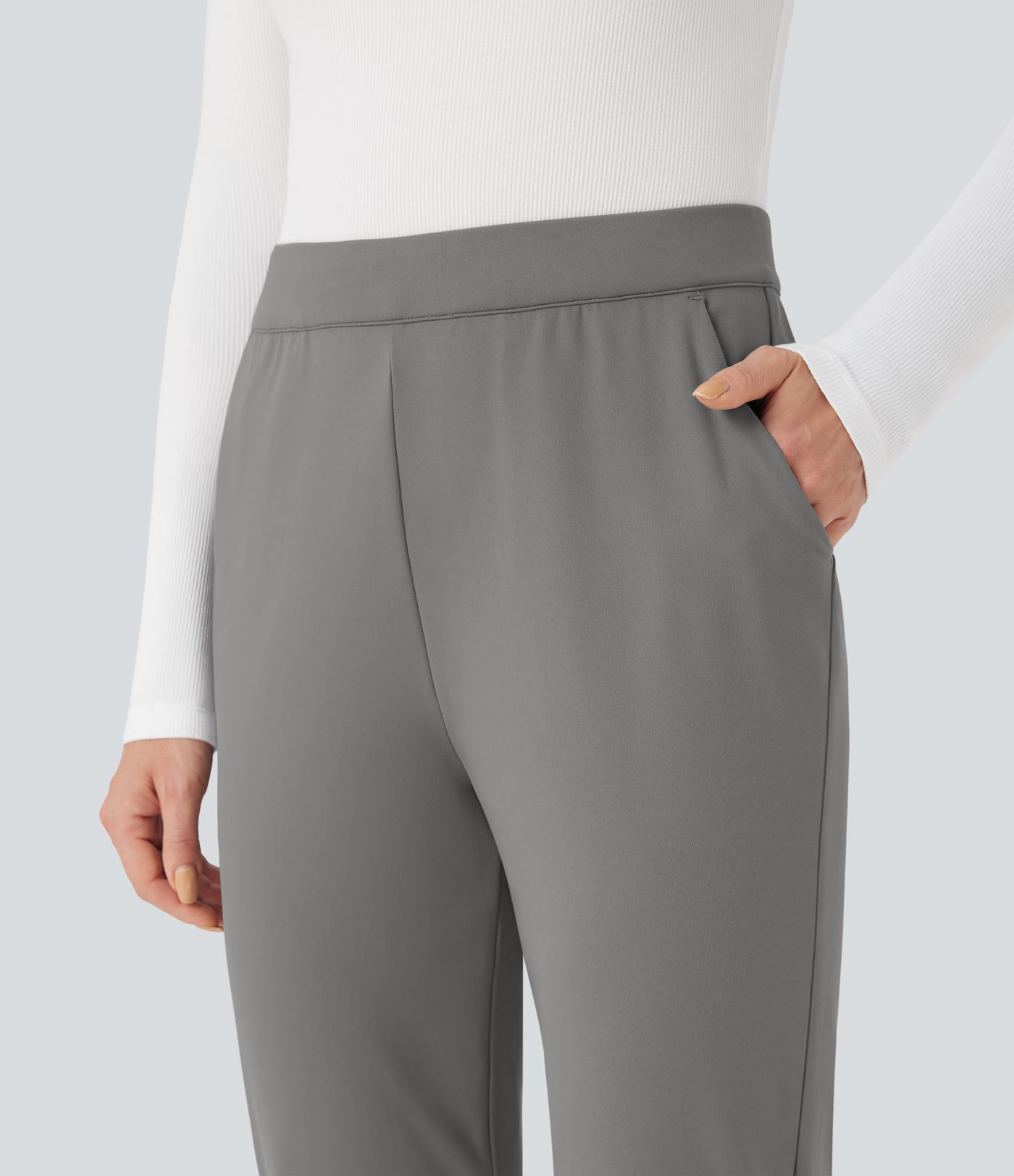 Halara Flex™ DayStretch Foldover High Waisted Drawstring 7/8 Slim Work Trousers with Pockets