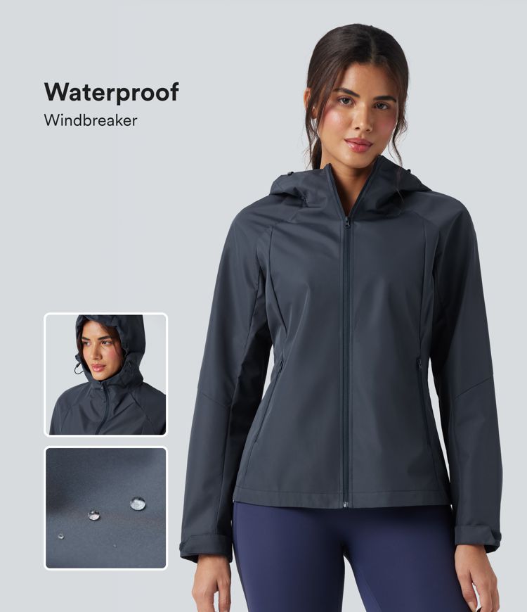 Waterproof Hooded Long Sleeve Hiking Windbreaker Jacket with Pockets