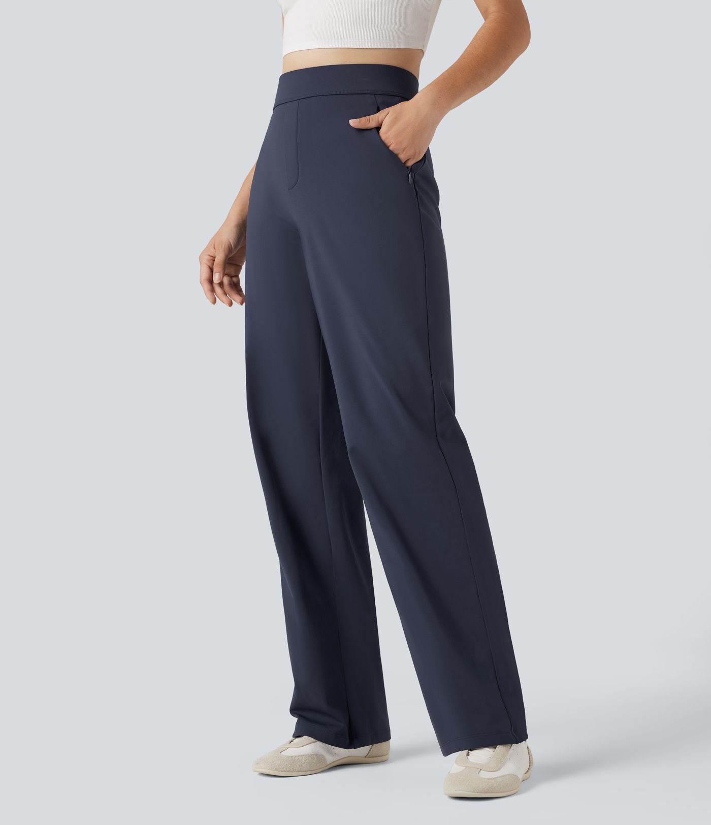 SoftlyZero™ Plush Thermal High Waisted Straight Leg Casual Pants with Zip Pockets