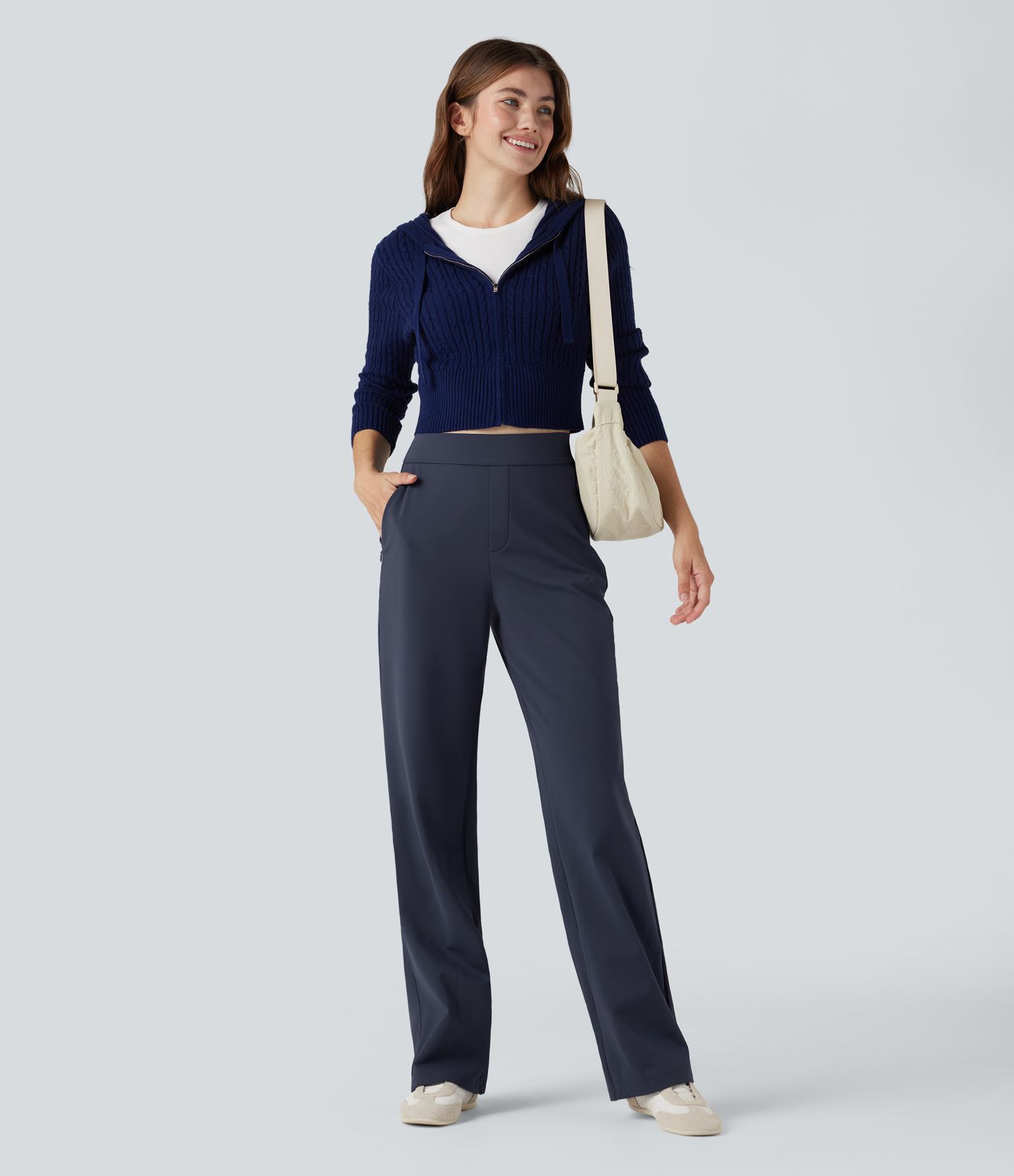 SoftlyZero™ Plush Thermal High Waisted Straight Leg Casual Pants with Zip Pockets