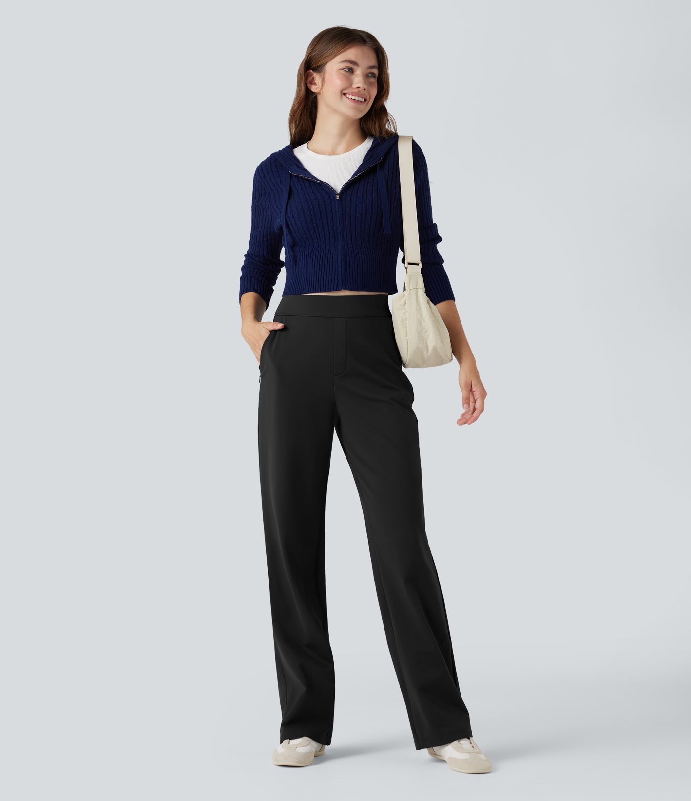 SoftlyZero™ Plush Thermal High Waisted Straight Leg Casual Pants with Zip Pockets