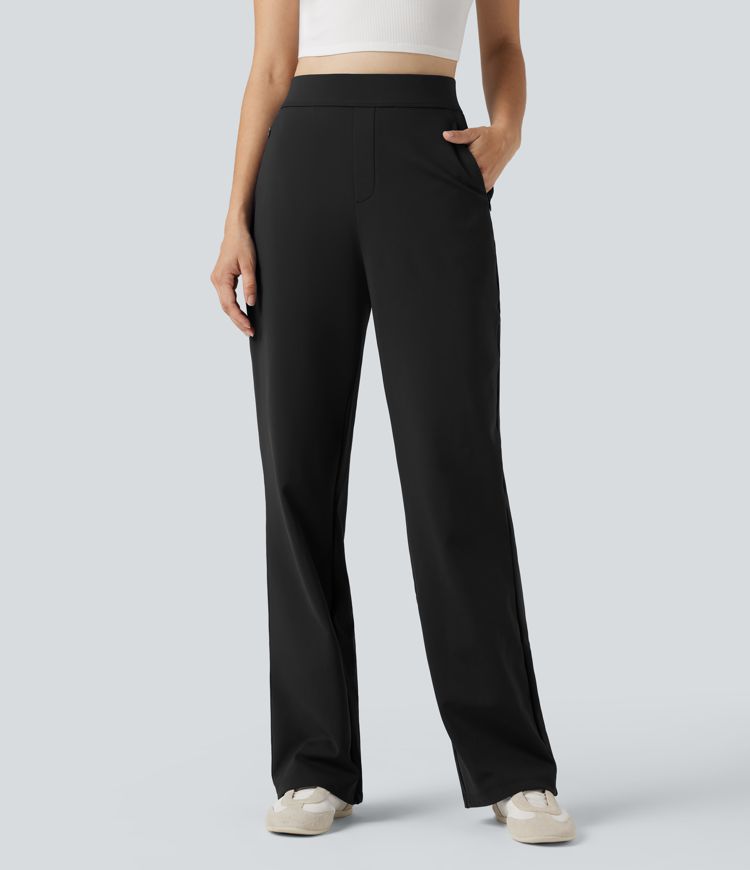 SoftlyZero™ Plush Thermal High Waisted Straight Leg Casual Pants with Zip Pockets