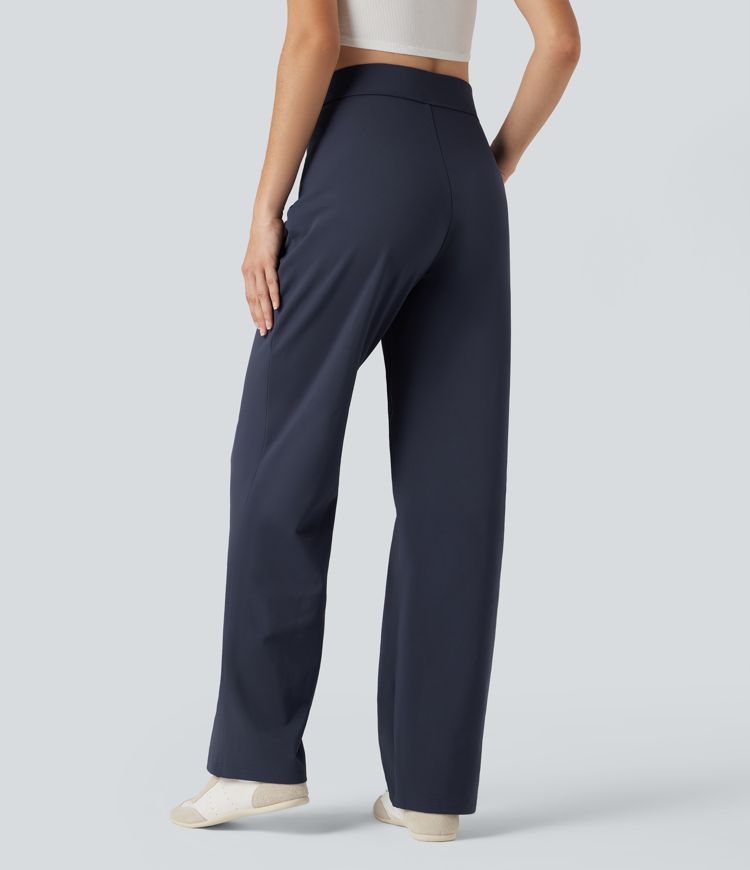 SoftlyZero™ Plush Thermal High Waisted Straight Leg Casual Trousers with Zip Pockets