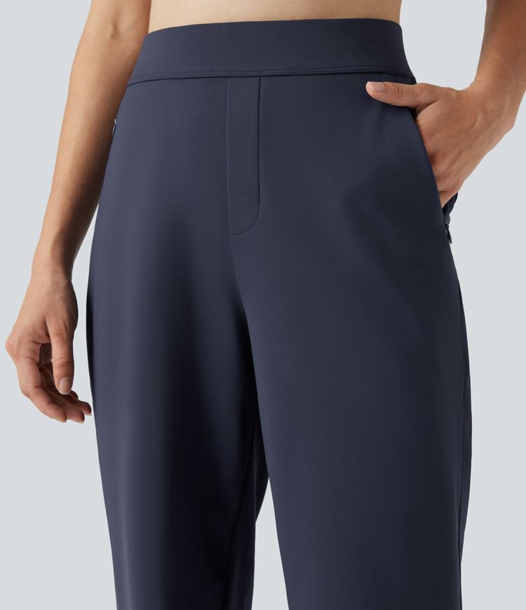 SoftlyZero™ Plush Thermal High Waisted Straight Leg Casual Trousers with Zip Pockets