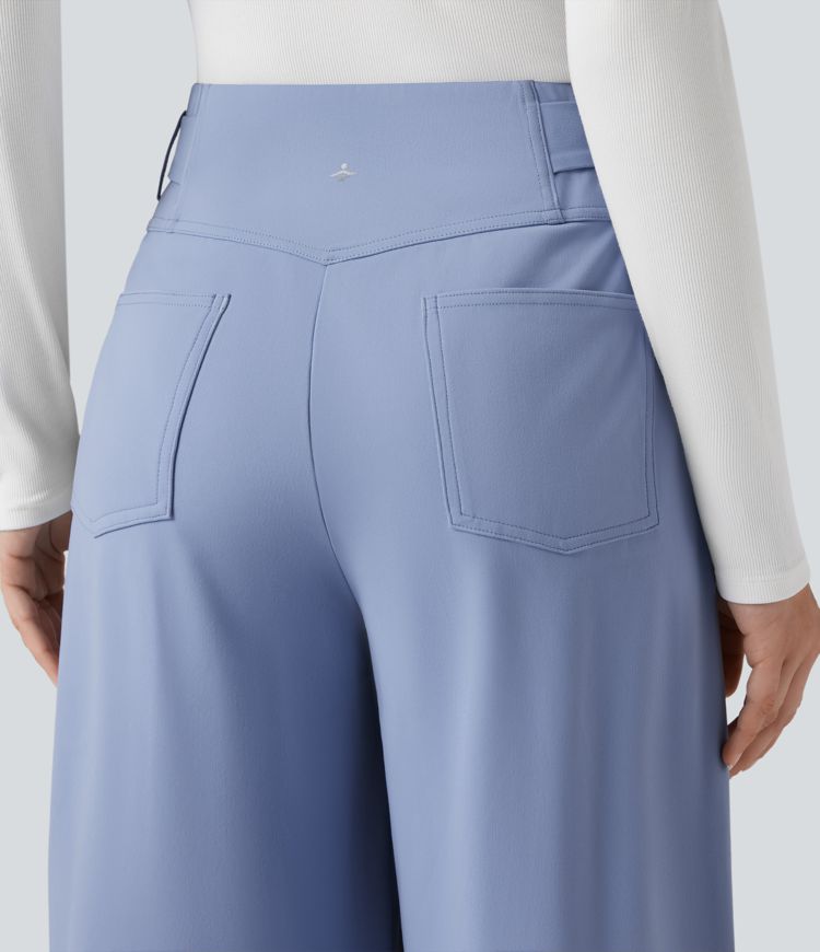 DayStretch High Waisted Tie Cropped Casual Baggy Trousers with Pockets