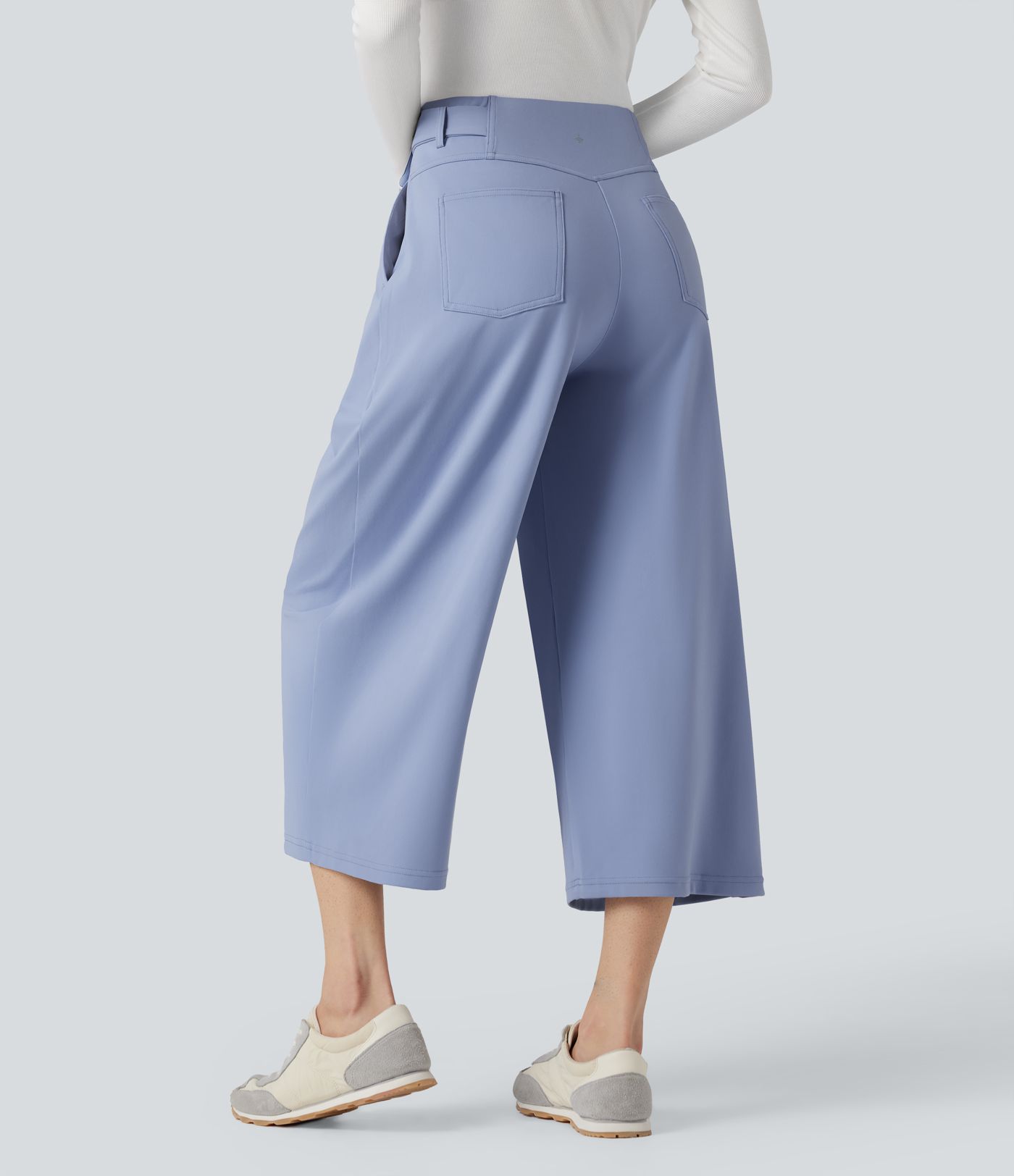 DayStretch High Waisted Tie Cropped Casual Baggy Trousers with Pockets