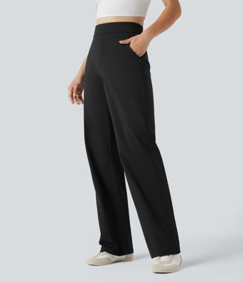 SoftlyZero™ Plush Thermal High Waisted Straight Leg Casual Pants with Zip Pockets